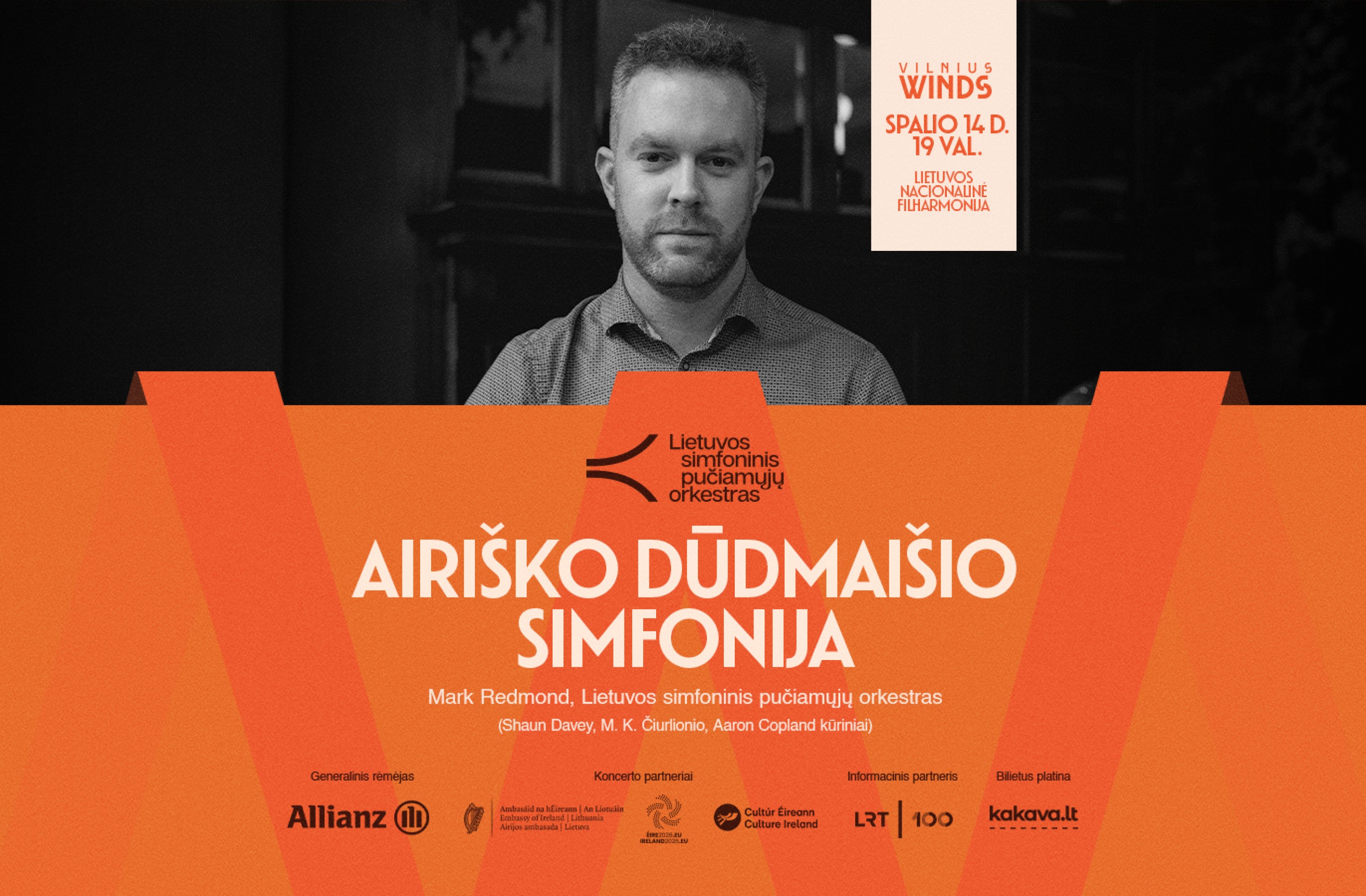 Airiško dūdmaišio simfonija. Mark Redmond ir Lietuvos simfoninis pučiamųjų orkestras „Vilnius Winds“